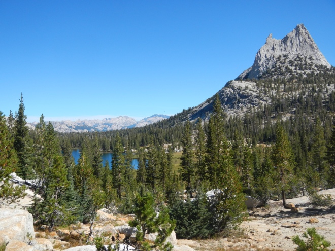 My first glimpse of Cathedral Lake, coming down from the pass. Beautiful!