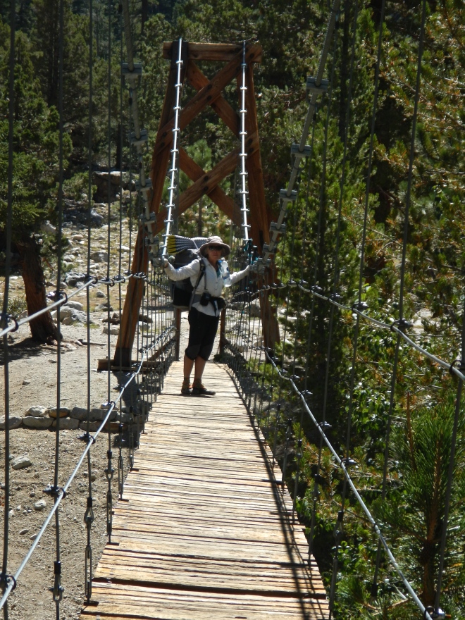 The suspension bridge, built in the 1980's, replaces a series of bridges that had gotten repeatedly washed out.